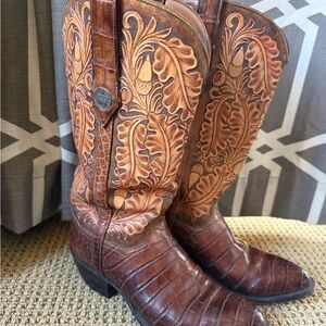 Brown Embossed Leather Cowboy Boots